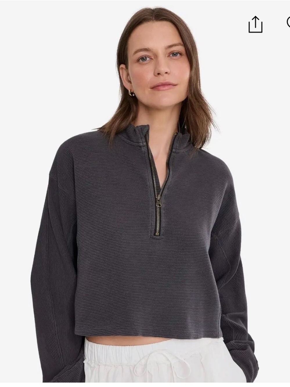 Free People ‘Celeste’ Charcoal Ribbed Zip-Up Hoodie with Brass Zipper